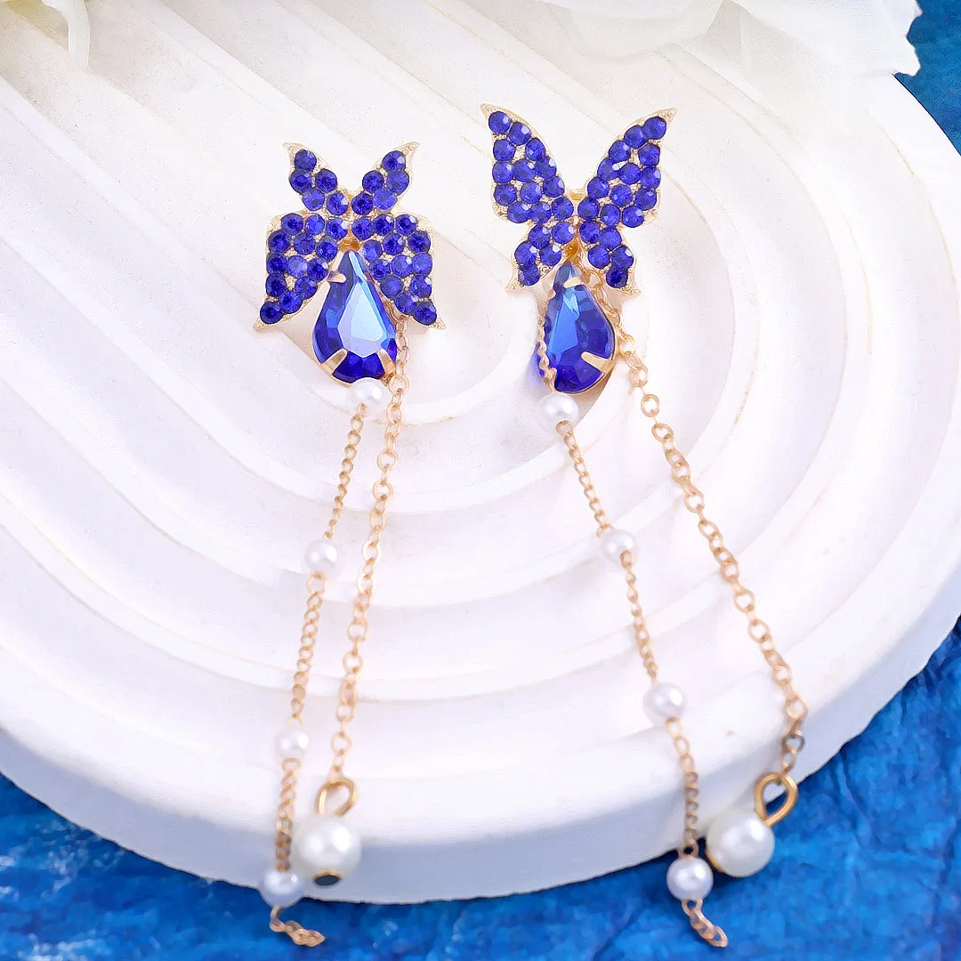 Hanging Pearl Butterfly Earrings