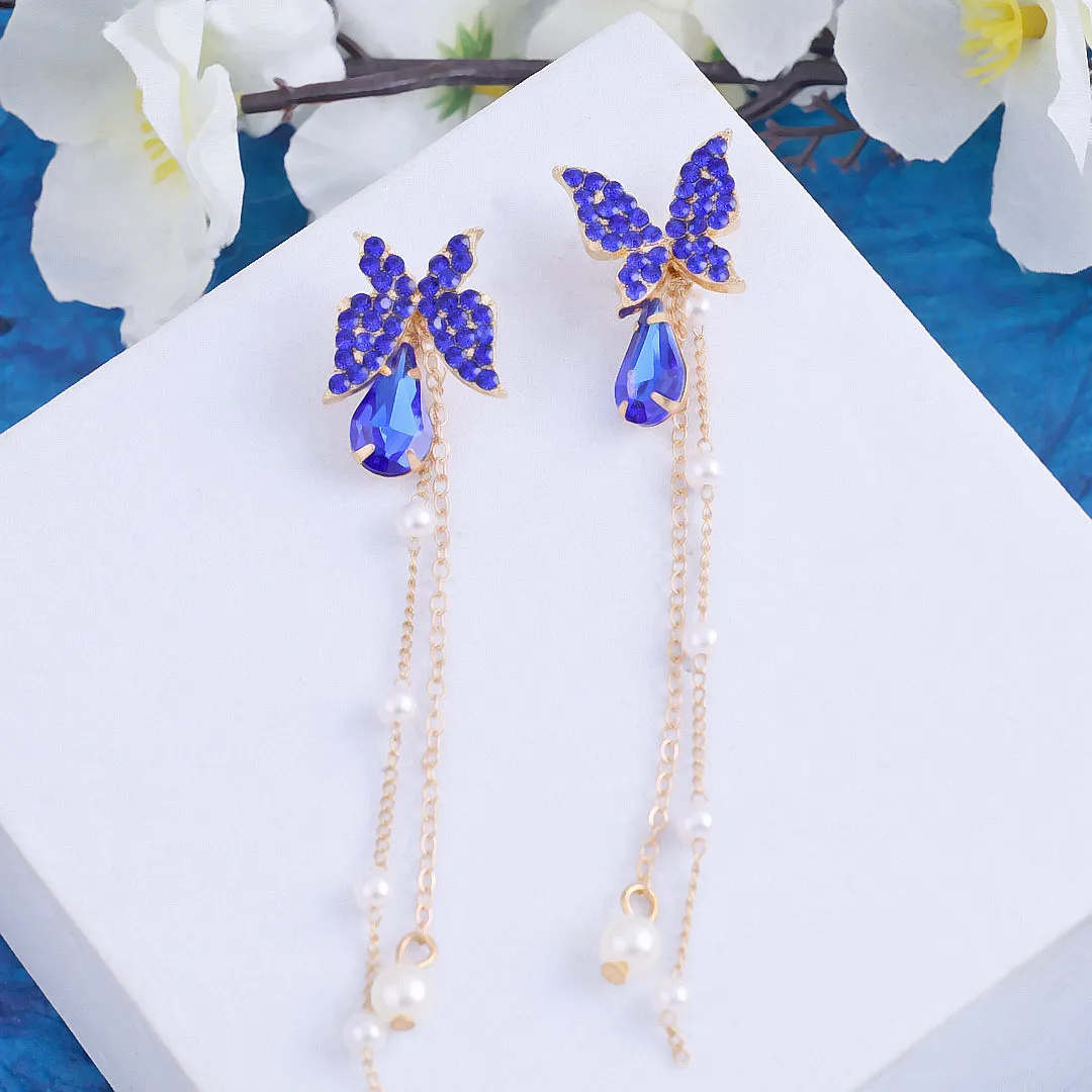 Hanging Pearl Butterfly Earrings