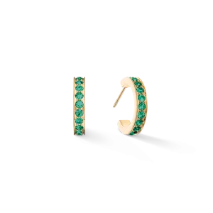 Hoop earrings 15 stainless steel & crystals gold dark green