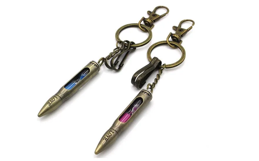 Hot high quality retro couple keychain pendant jewelry wholesale hourglass bullets bronze