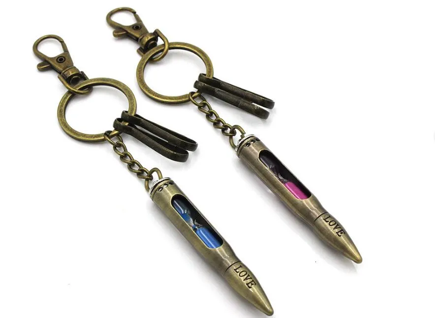 Hot high quality retro couple keychain pendant jewelry wholesale hourglass bullets bronze