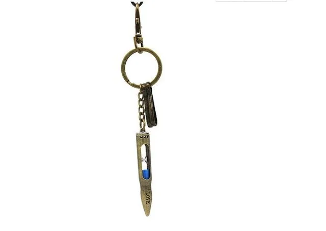 Hot high quality retro couple keychain pendant jewelry wholesale hourglass bullets bronze