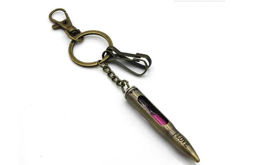 Hot high quality retro couple keychain pendant jewelry wholesale hourglass bullets bronze