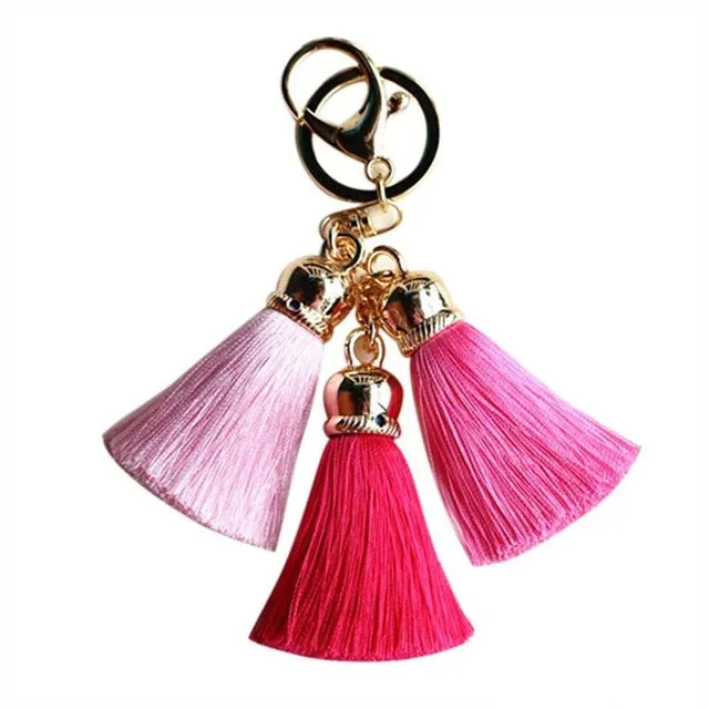 Hot selling Colorful Key Chain Bag AccessoriesIce Silk Tassel Pompom Car Keychain Handbag Key Ring