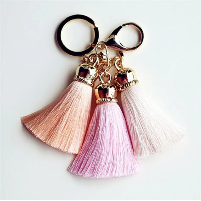 Hot selling Colorful Key Chain Bag AccessoriesIce Silk Tassel Pompom Car Keychain Handbag Key Ring