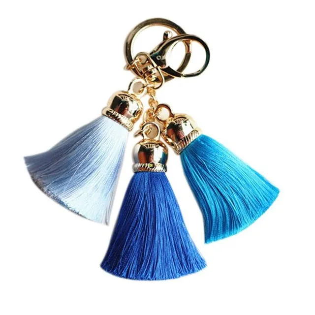 Hot selling Colorful Key Chain Bag AccessoriesIce Silk Tassel Pompom Car Keychain Handbag Key Ring