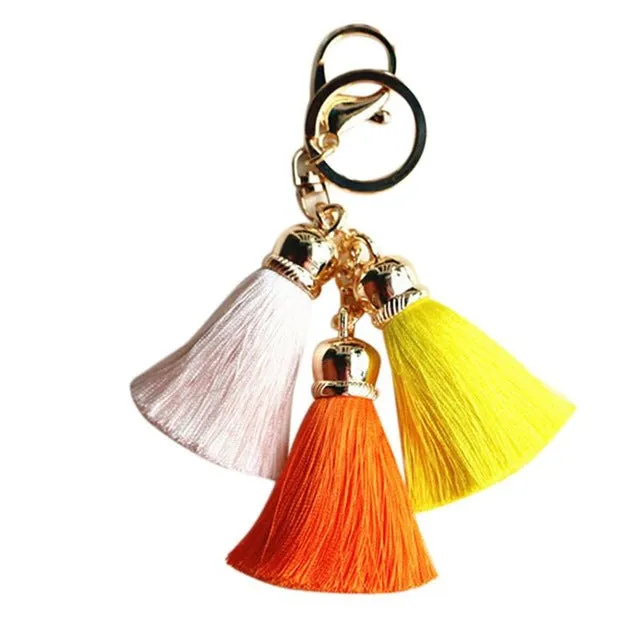 Hot selling Colorful Key Chain Bag AccessoriesIce Silk Tassel Pompom Car Keychain Handbag Key Ring