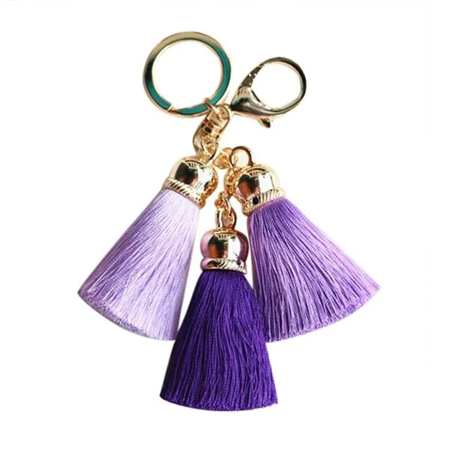 Hot selling Colorful Key Chain Bag AccessoriesIce Silk Tassel Pompom Car Keychain Handbag Key Ring