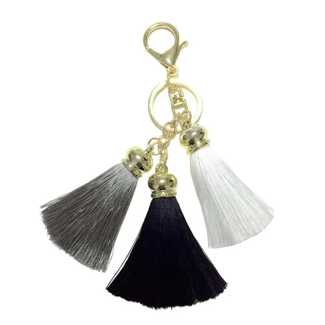 Hot selling Colorful Key Chain Bag AccessoriesIce Silk Tassel Pompom Car Keychain Handbag Key Ring