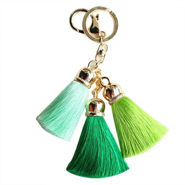 Hot selling Colorful Key Chain Bag AccessoriesIce Silk Tassel Pompom Car Keychain Handbag Key Ring