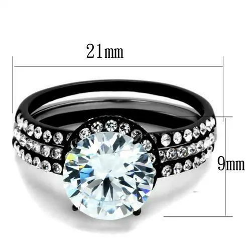 Jewellery Kingdom Cubic Zirconia Black Bands Solitaire Ladies Engagement Wedding Ring Set