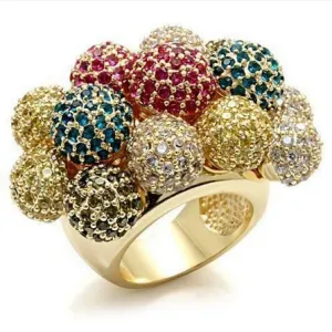 Jewellery Kingdom Ladies Gold Ruby CZ Citrine Champagne Balls Cocktail Ring (Multi Colour)