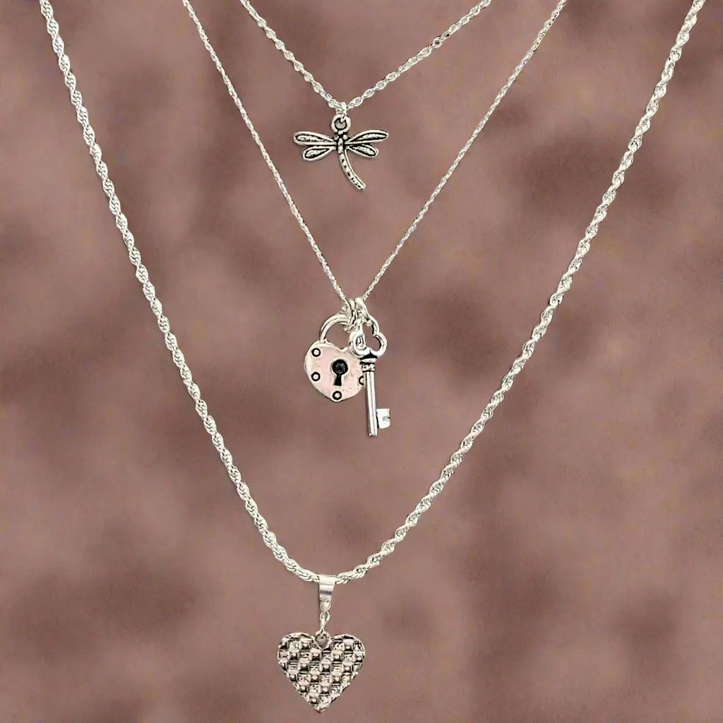 Key to my Heart Lock Layered Necklace Set