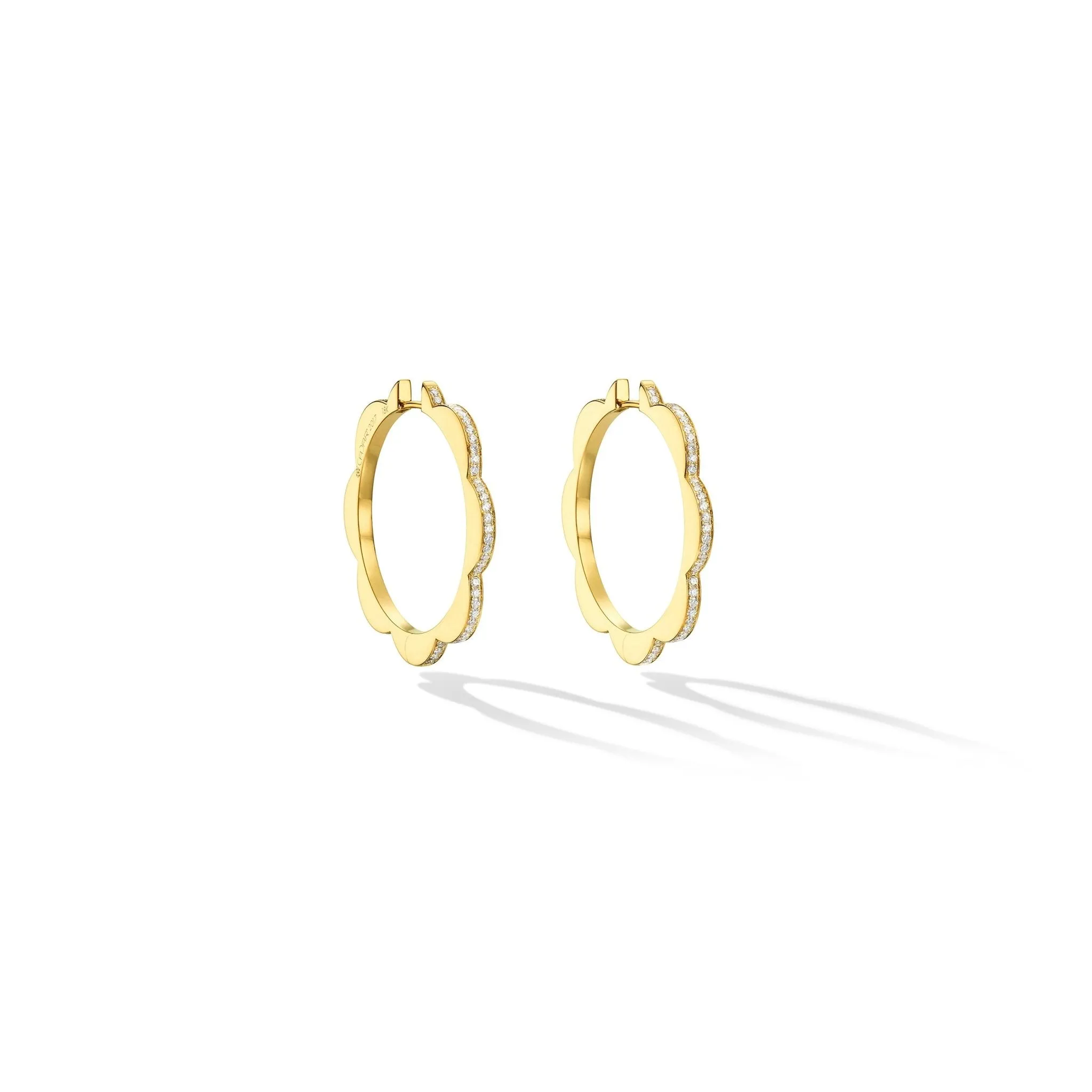 Large Yellow Gold Triplet Hoop Earrings with Black and White Diamonds