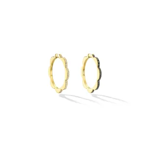 Large Yellow Gold Triplet Hoop Earrings with Black and White Diamonds