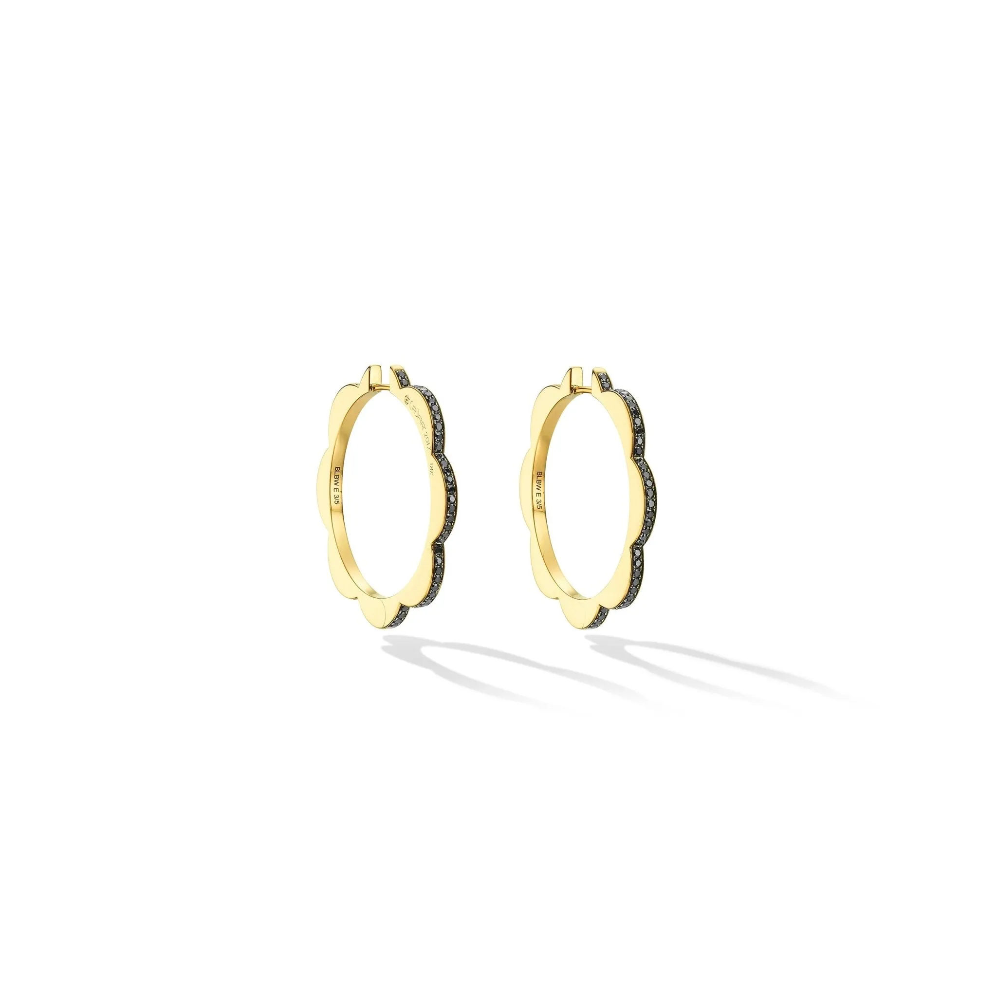 Large Yellow Gold Triplet Hoop Earrings with Black and White Diamonds