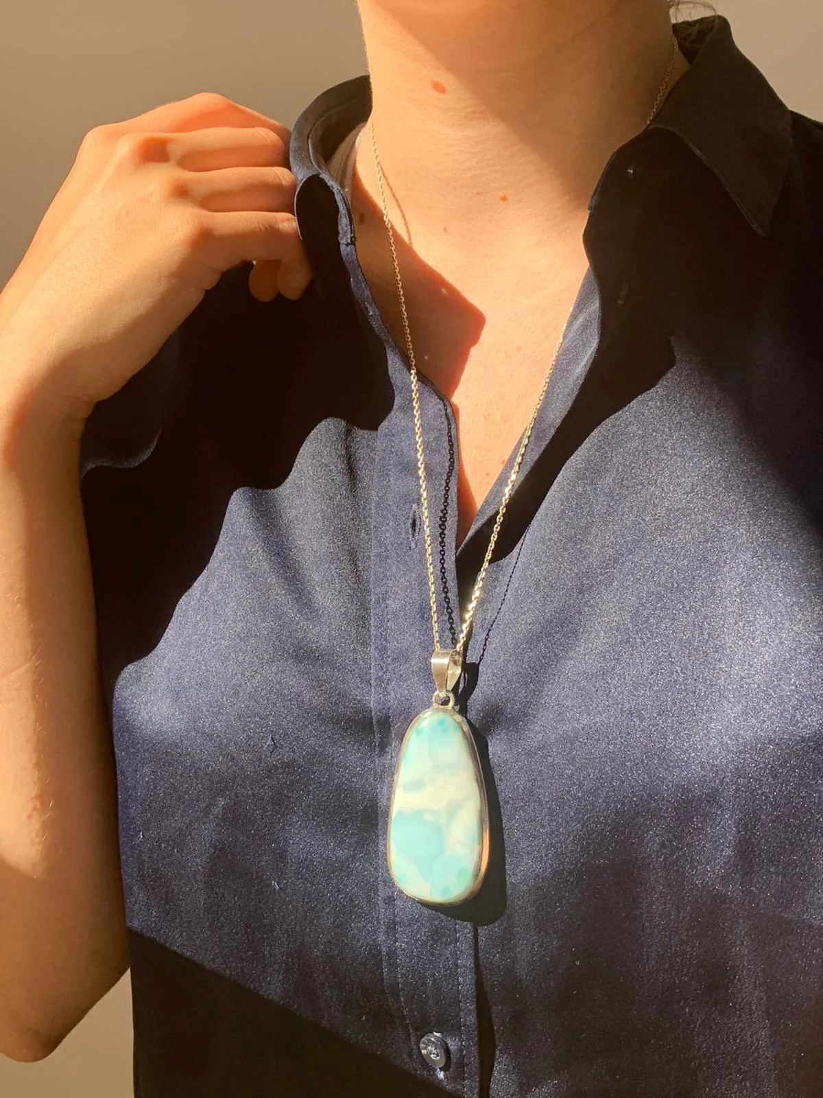 Larimar Naevia Pendant - XLong Freeform