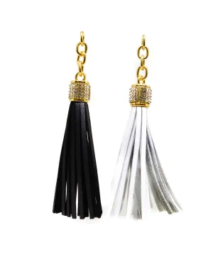 Leather Key Tassel with Rhinestone | Gold Accent Leather Tassel Piece with Rhinestones | White Leather Tassel | Black Leather Tassel Piece | Furniture Pillow Accessory | Necklace Pendant Tassel