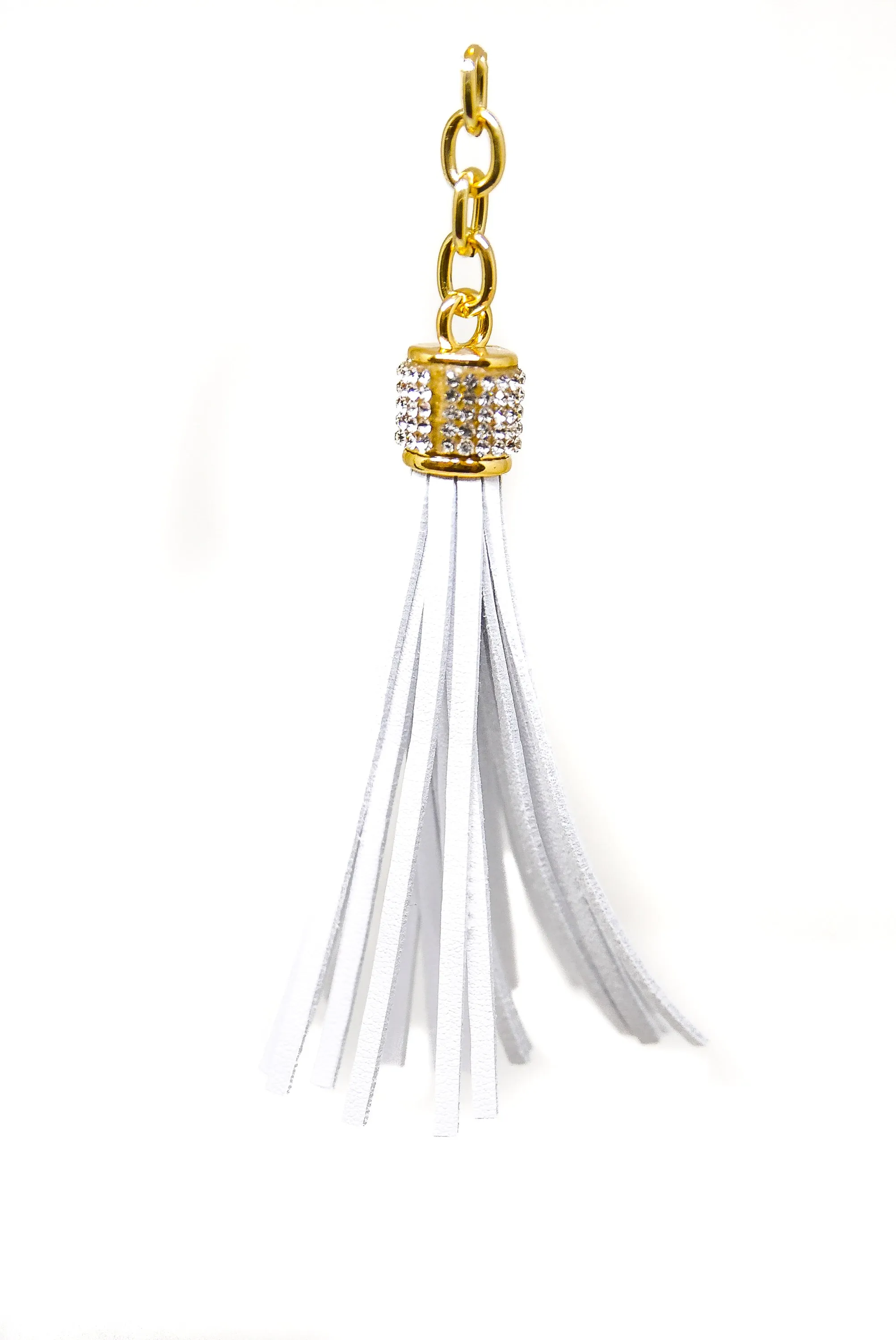 Leather Key Tassel with Rhinestone | Gold Accent Leather Tassel Piece with Rhinestones | White Leather Tassel | Black Leather Tassel Piece | Furniture Pillow Accessory | Necklace Pendant Tassel