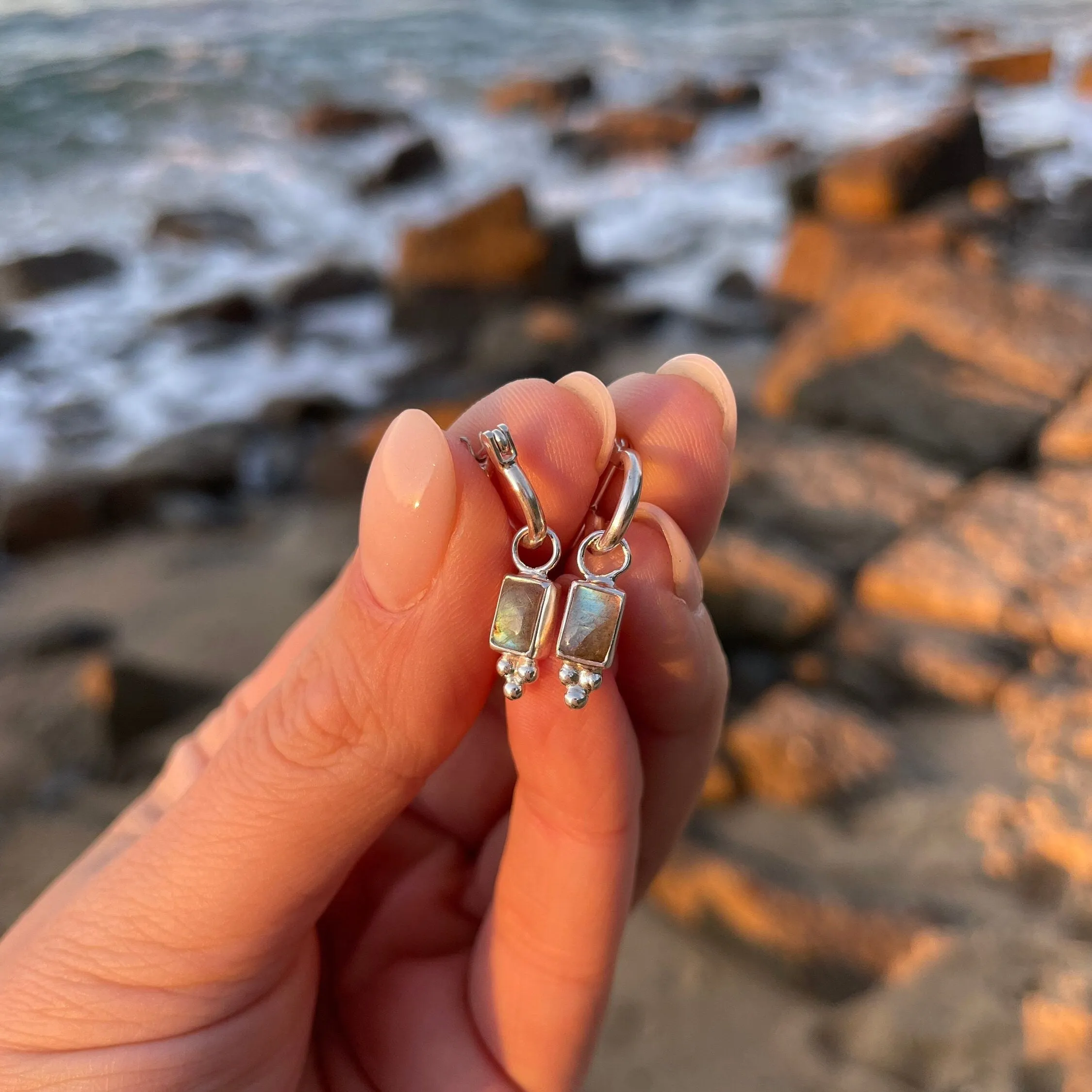 Lia Silver Labradorite Mini Hoop Earrings