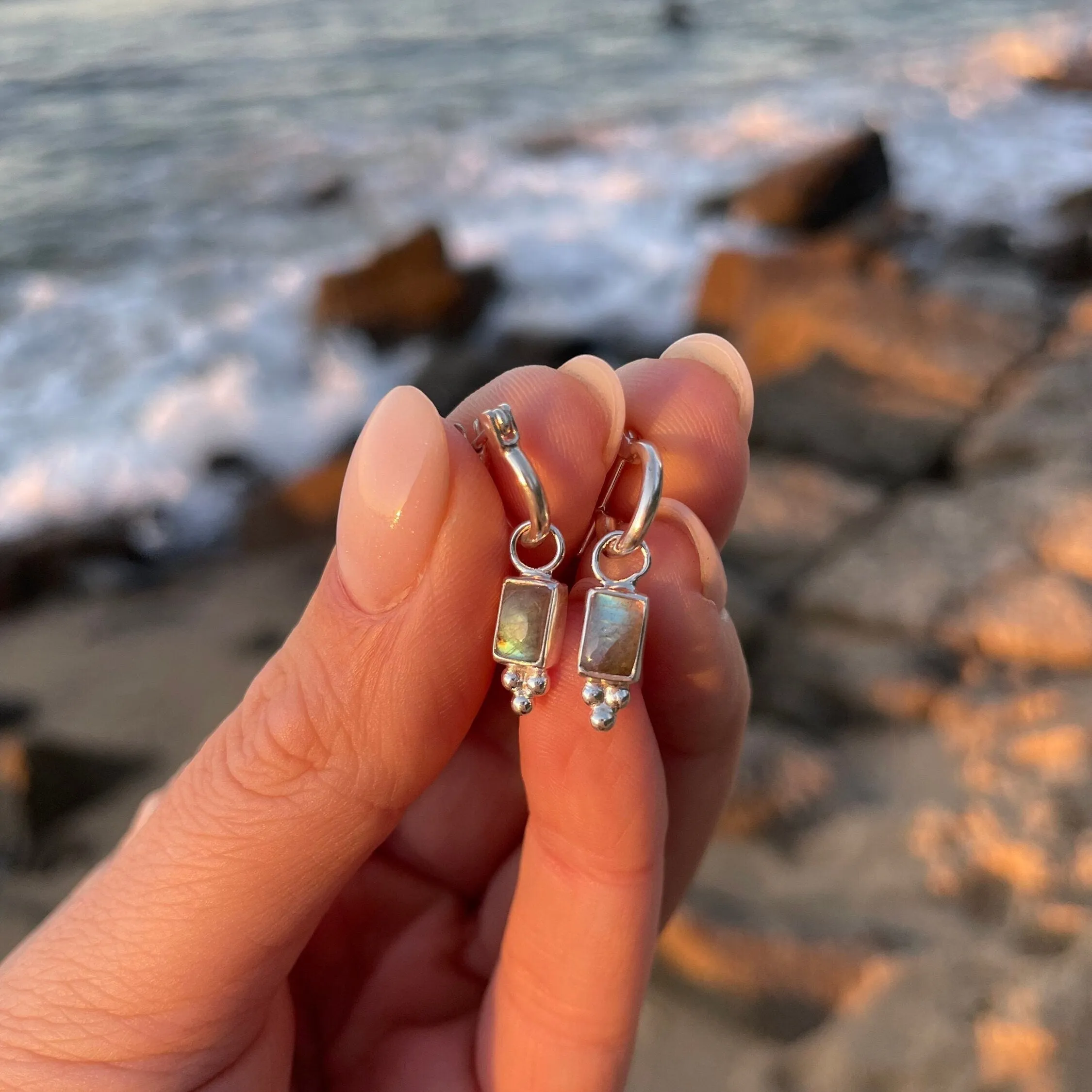 Lia Silver Labradorite Mini Hoop Earrings