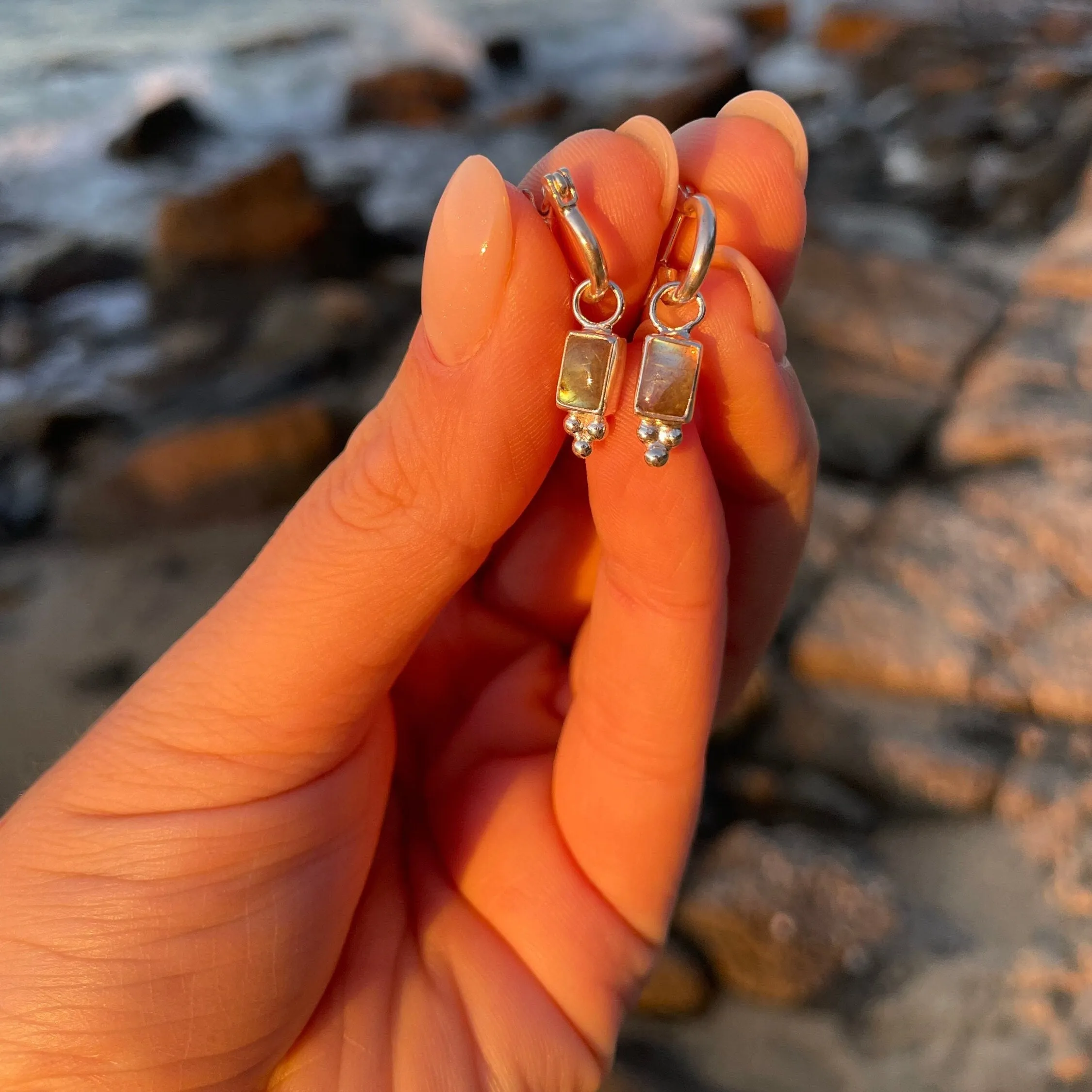 Lia Silver Labradorite Mini Hoop Earrings