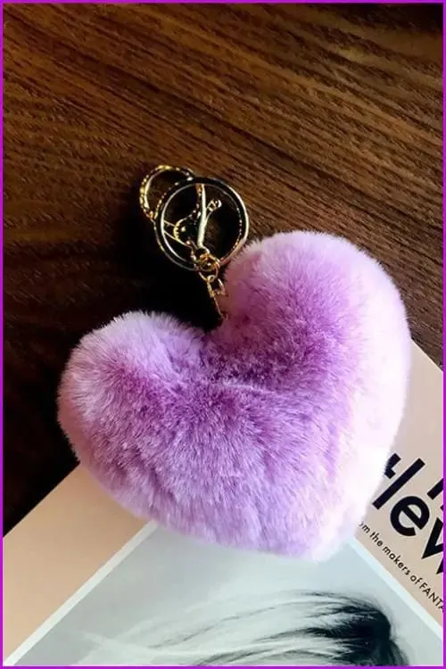 Lovely Heart Shaped Pom Poms Fluffy Fur Pompom Keychain Rabbit Fur F3918