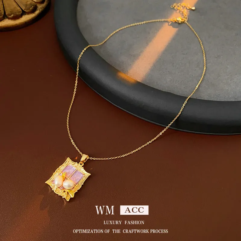 Luxurious Quadrilateral Geometric Copper Oil Dripping Necklaces