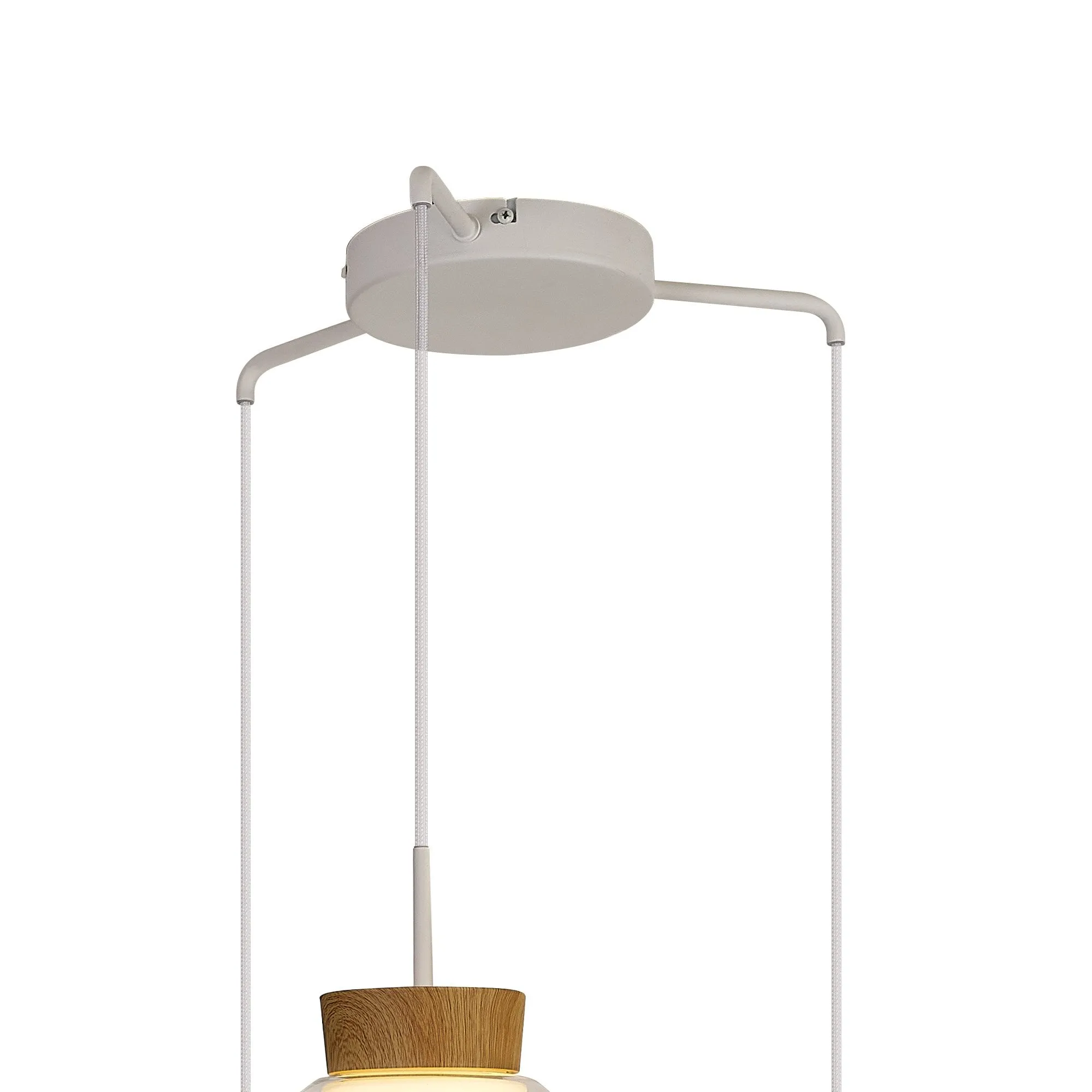 Mantra M8276 Nora 3 Light Round Pendant White/Wood/Clear Glass With Frosted Inner