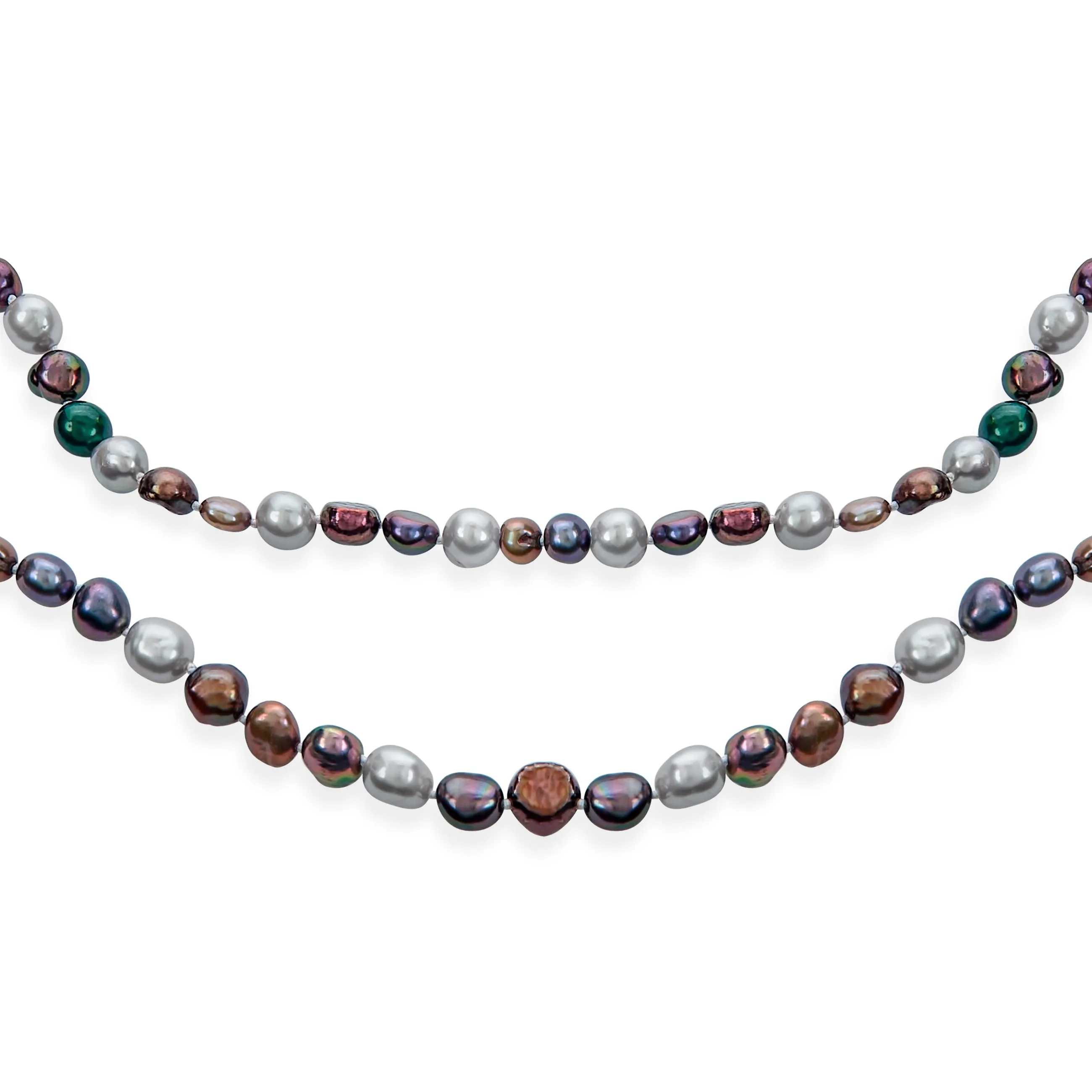 Multi-Color Earth Tone Freshwater Cultured Pearl Strand Necklace 54" Sterling Silver