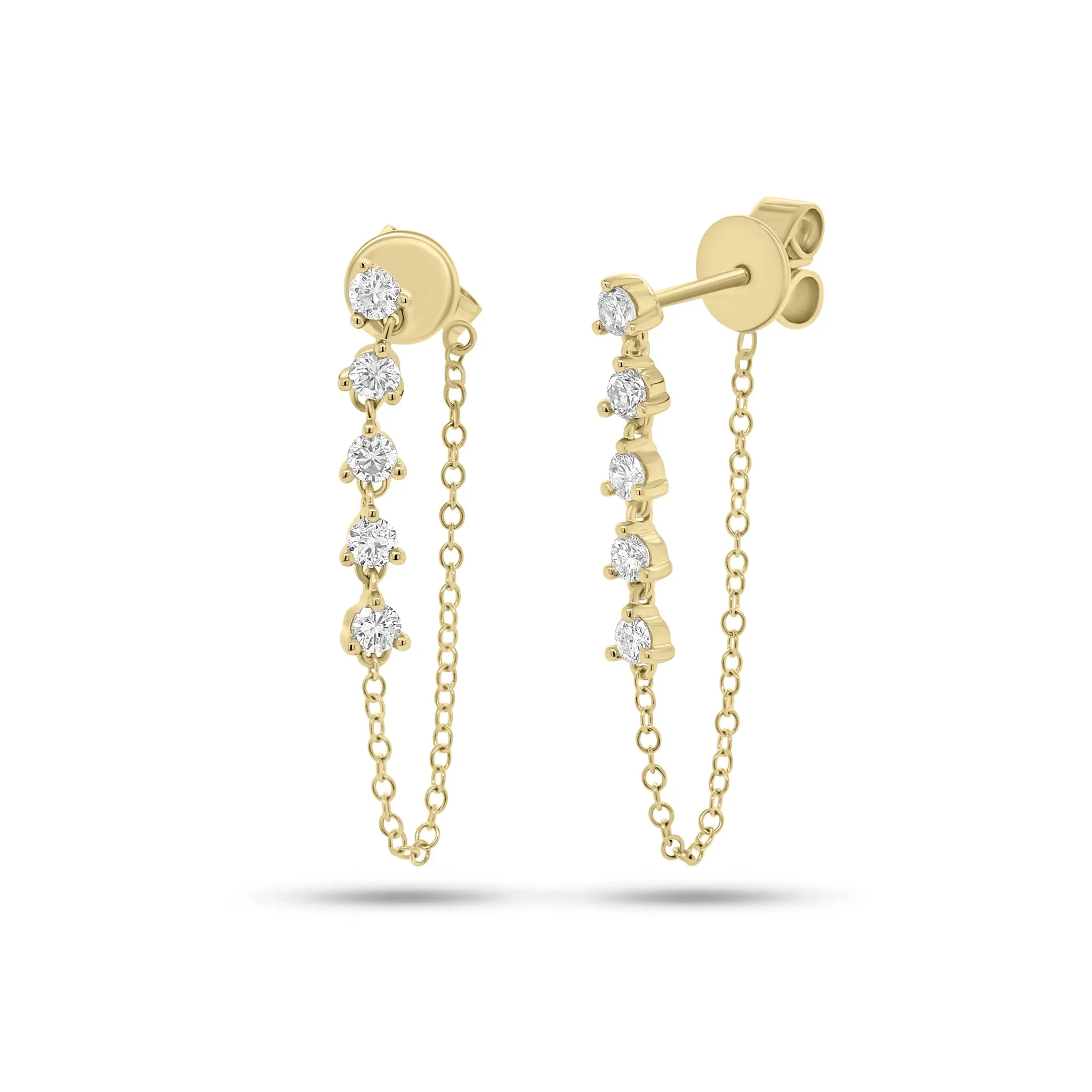 Multi-Diamond Chain Stud Earrings