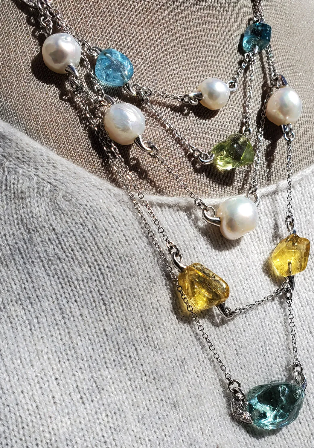 One of a Kind South Sea Pearl & Beryl Layered Necklace