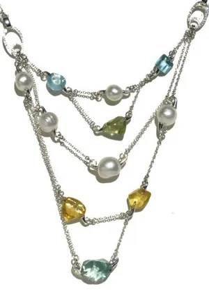 One of a Kind South Sea Pearl & Beryl Layered Necklace