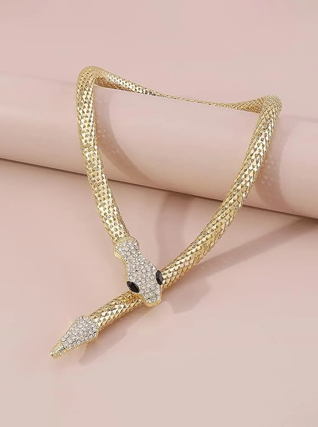 Ornaio 18 k Gold Plated Snake Necklace with Rhinestones