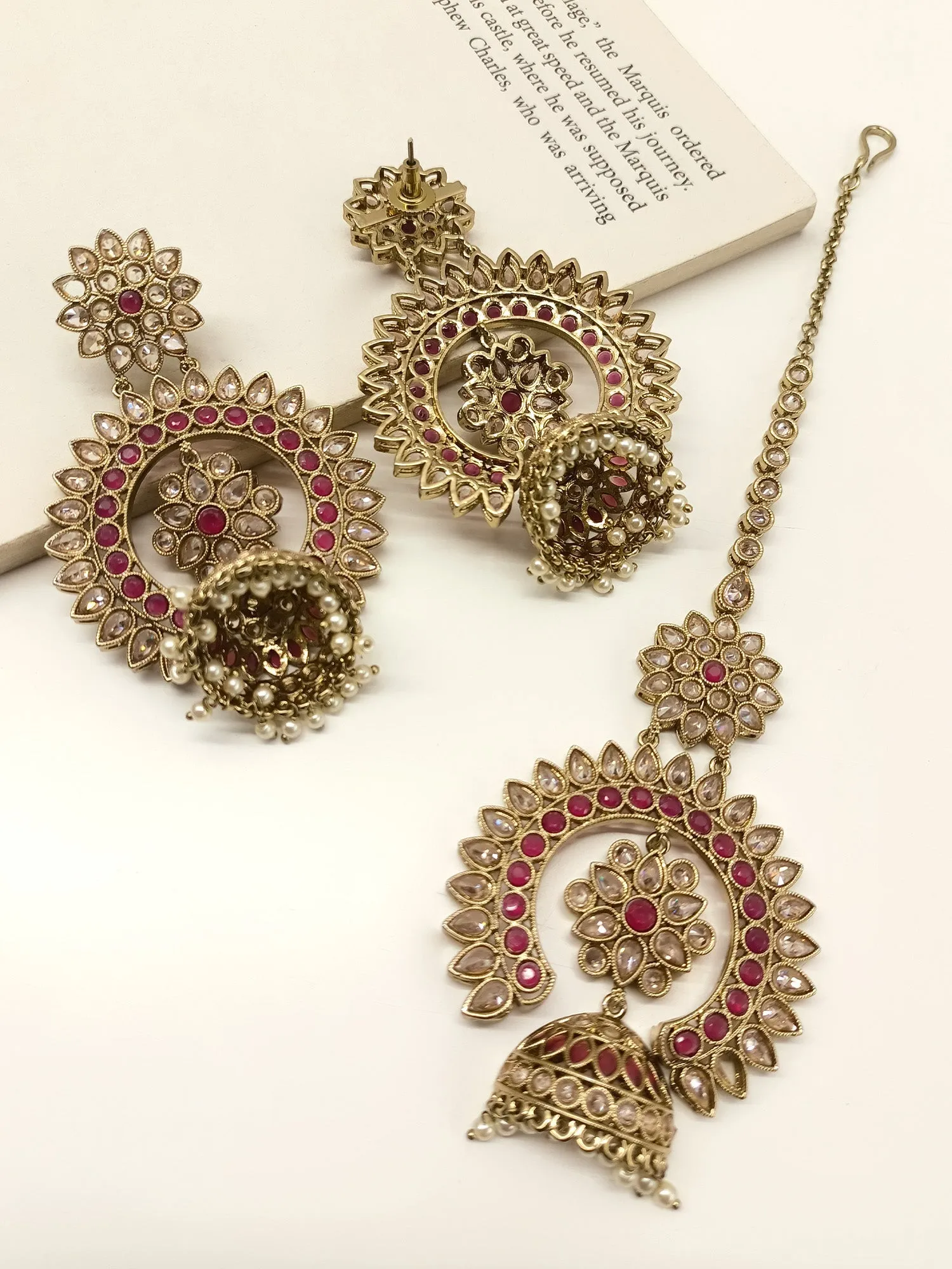 Oshin Ruby Polki Jhumki With Teeka