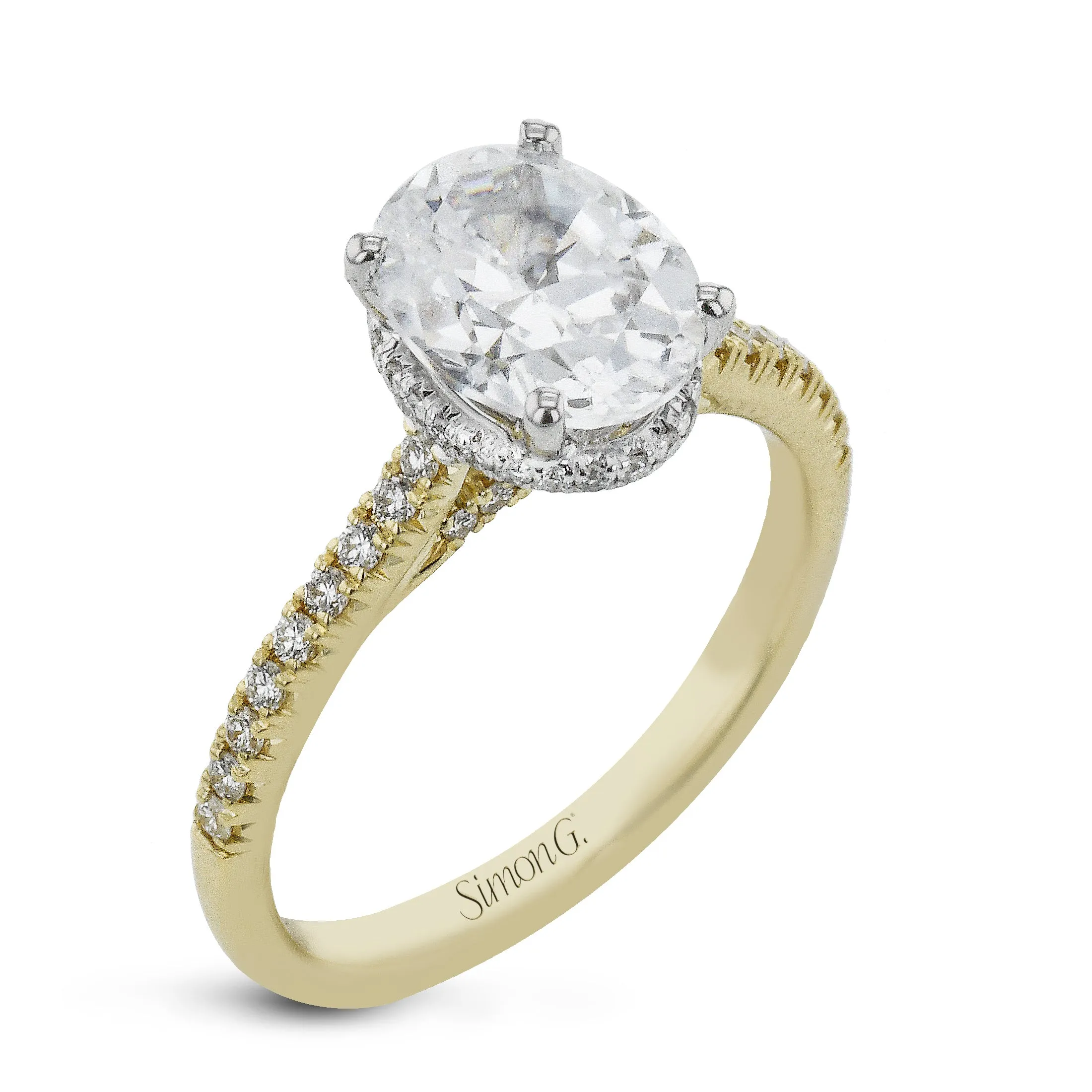 Oval-Cut Hidden Halo Engagement Ring In 18k Gold With Diamonds