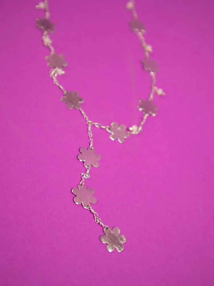 Petite Flower Lariat Necklace - Silver