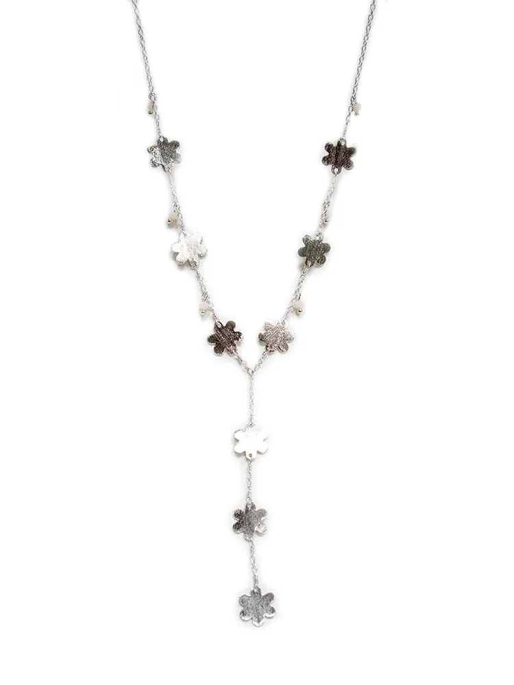 Petite Flower Lariat Necklace - Silver