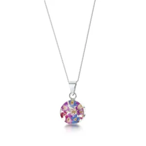 Purple Haze Round Pendant Necklace - Real Flowers .925 Silver