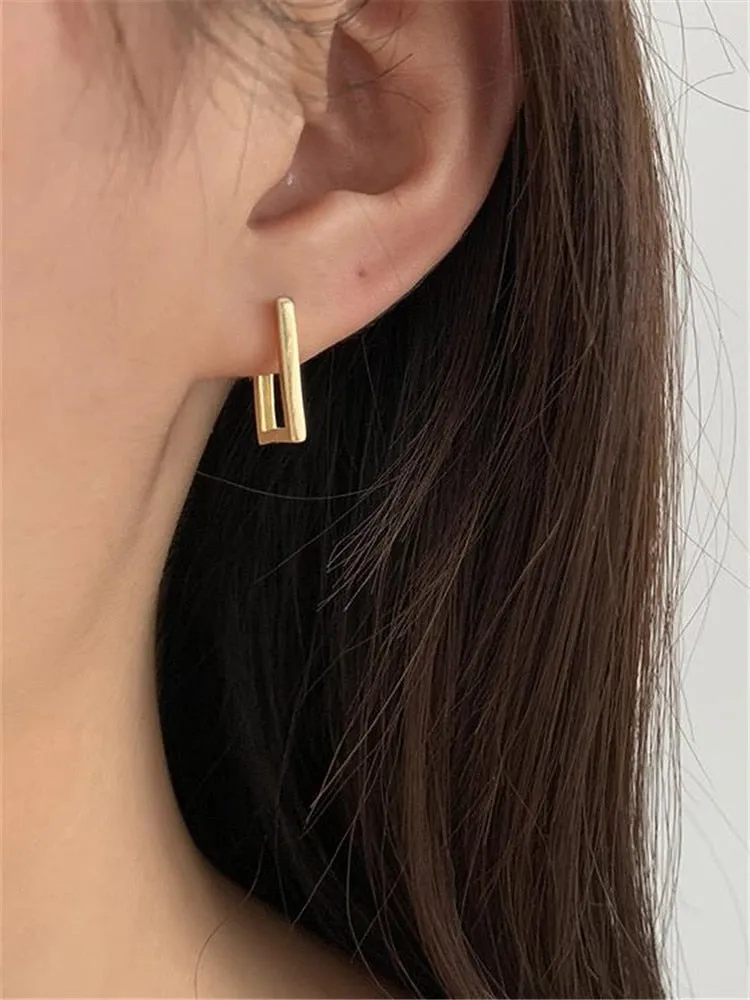 Rectangular Stud Earring | Rectangular Dangle Earrings | Gold Square Stud | Geometric Earrings | Glossy Dangle Studs | Women Dainty Earring