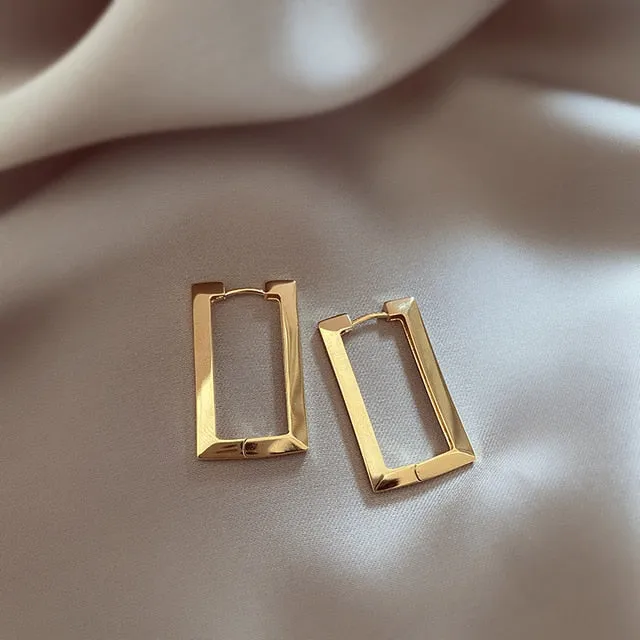 Rectangular Stud Earring | Rectangular Dangle Earrings | Gold Square Stud | Geometric Earrings | Glossy Dangle Studs | Women Dainty Earring