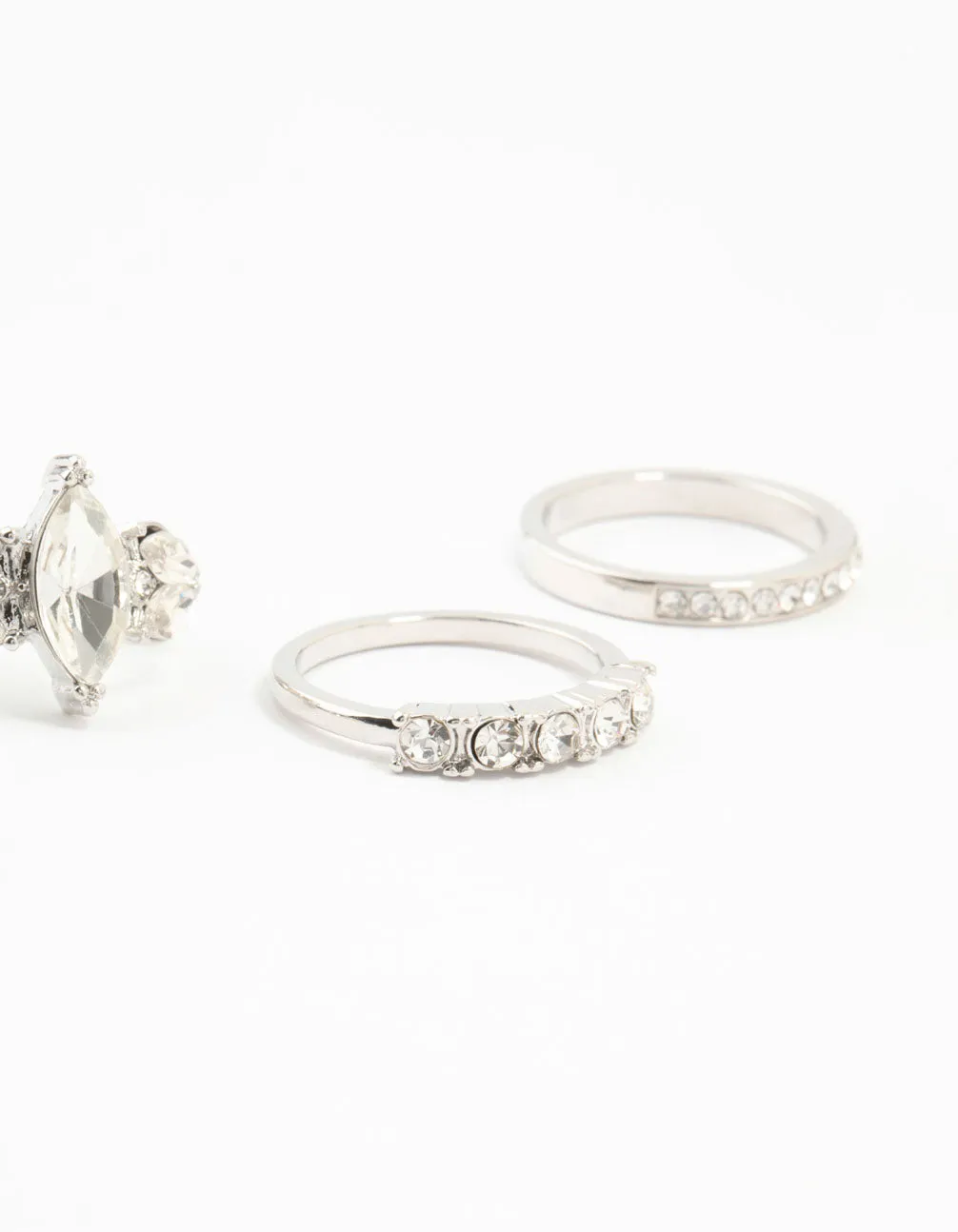 Rhodium Mixed Diamante Rings 5-Pack