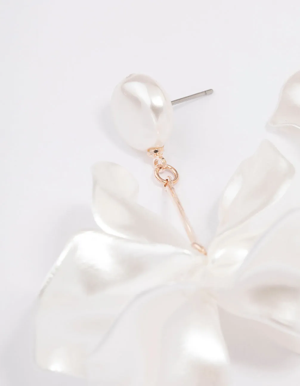 Rose Gold Flower Petal Long Drop Earrings