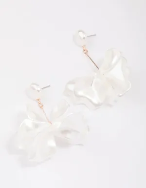 Rose Gold Flower Petal Long Drop Earrings