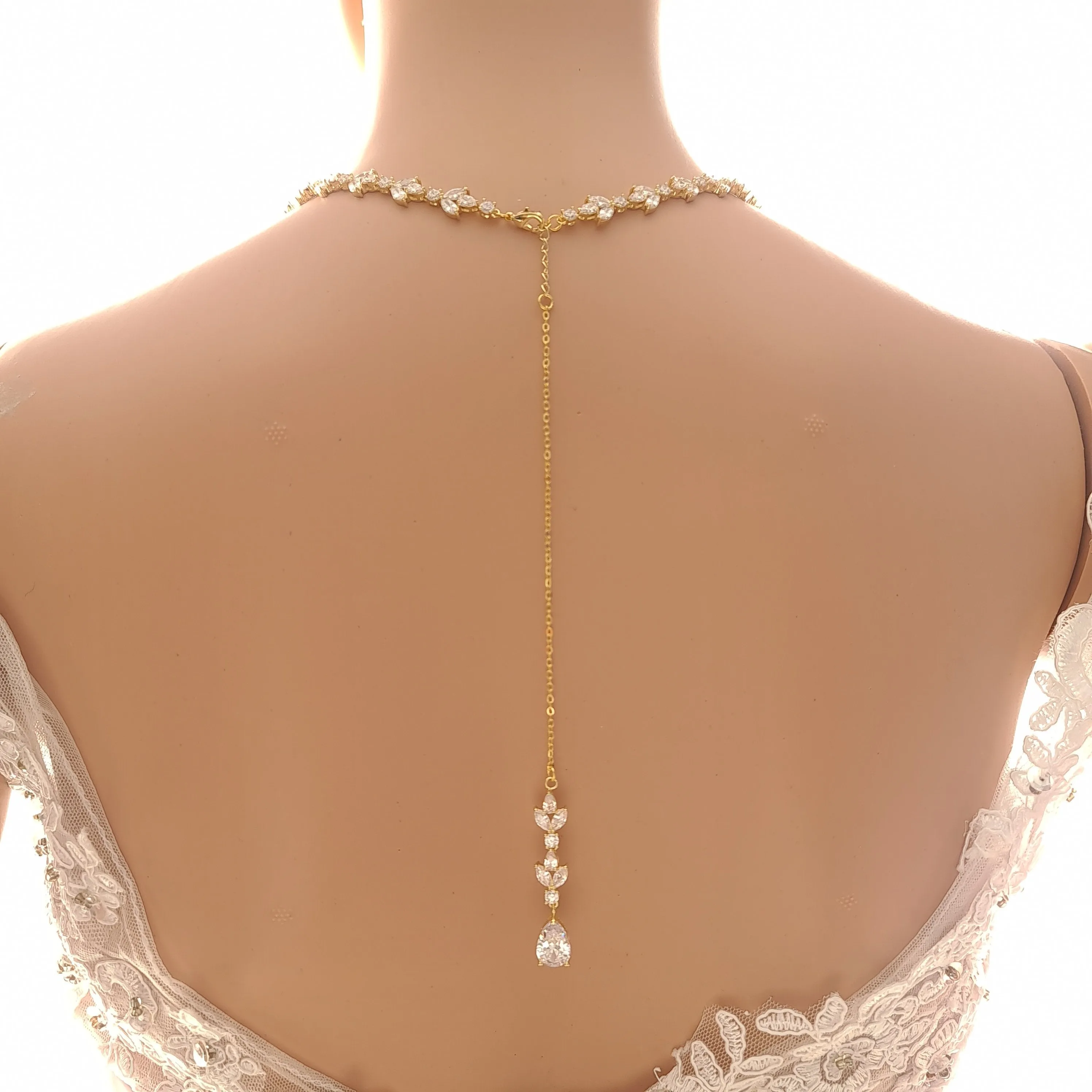 Rose Gold Statement Necklace with Simple Backdrop for Weddings- Anya