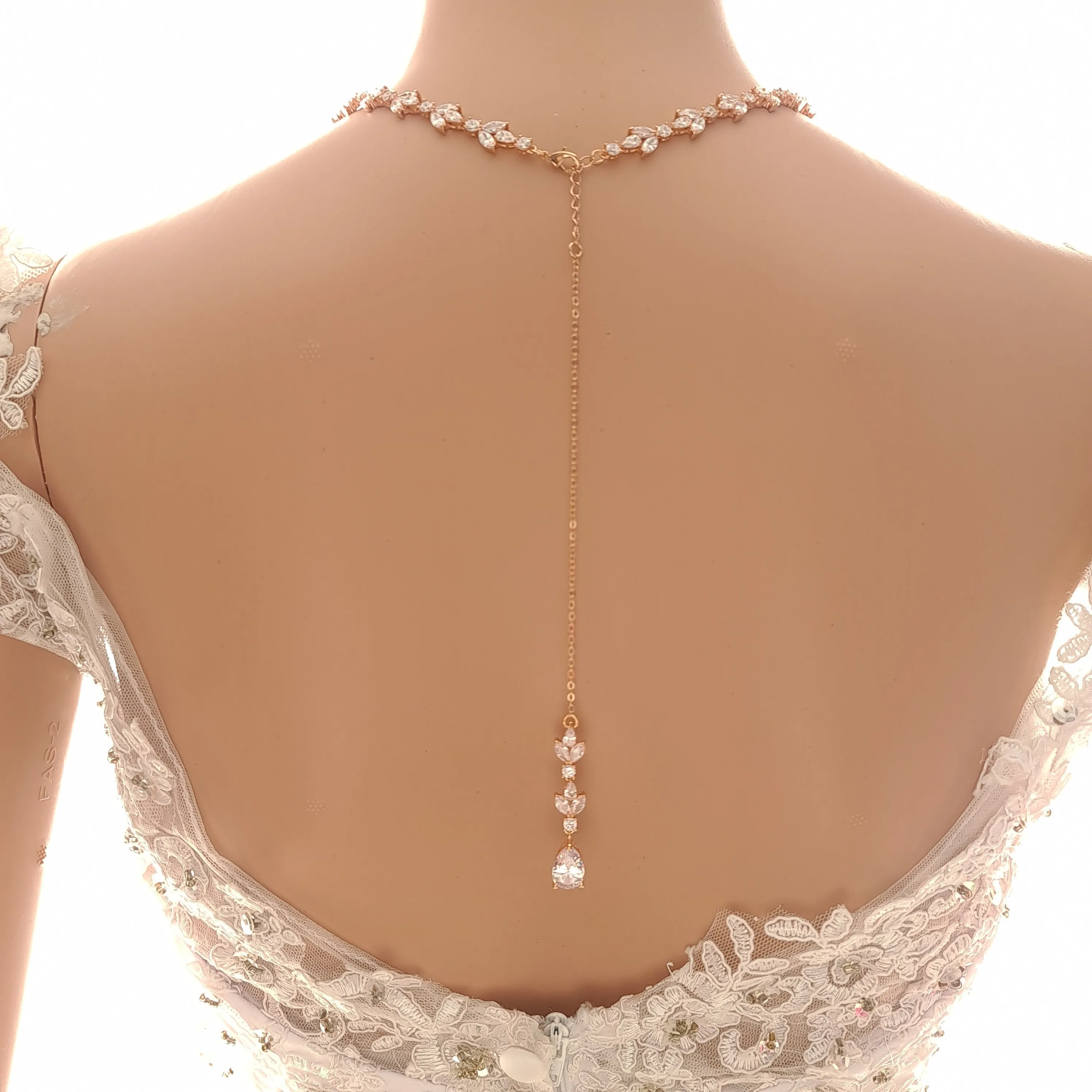 Rose Gold Statement Necklace with Simple Backdrop for Weddings- Anya