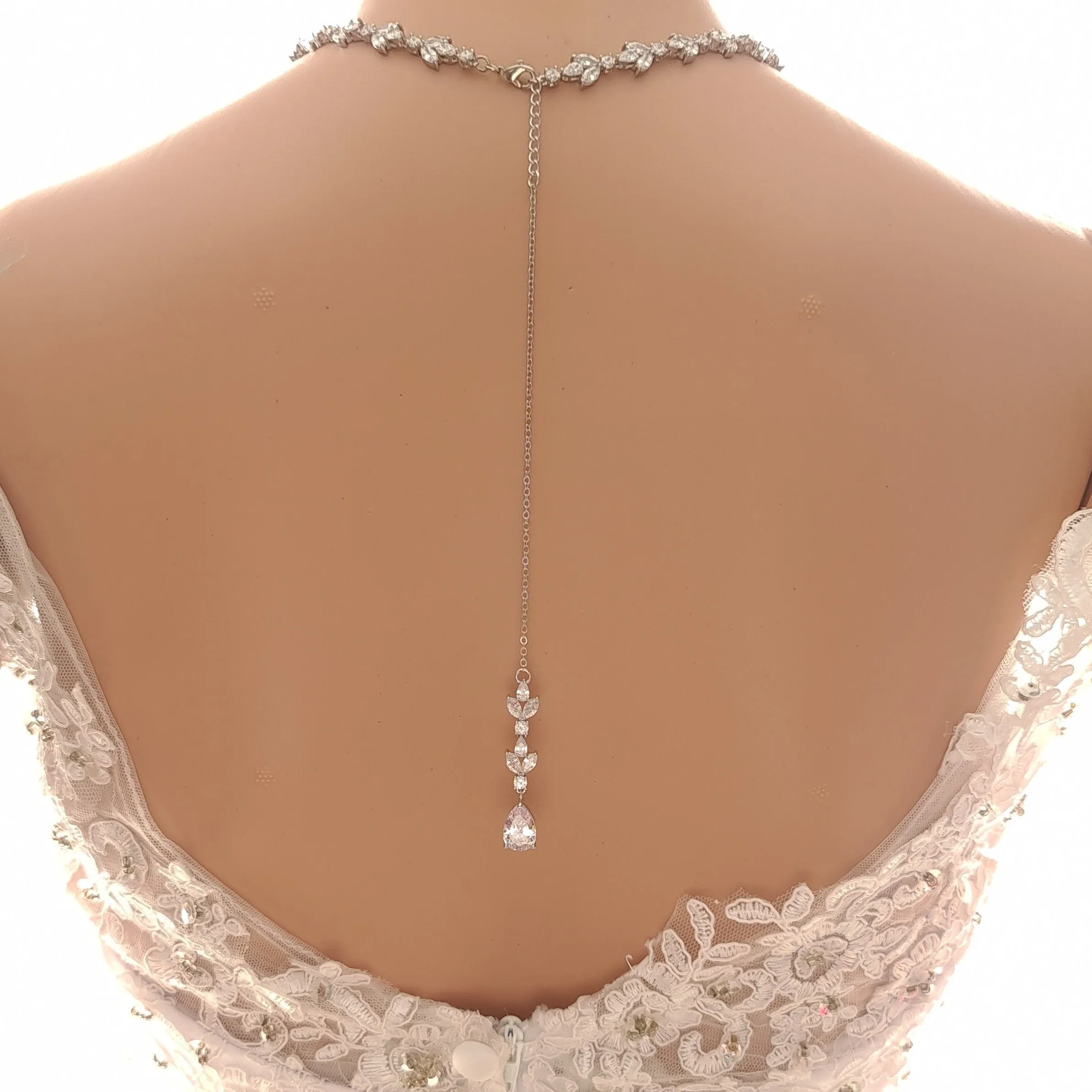 Rose Gold Statement Necklace with Simple Backdrop for Weddings- Anya