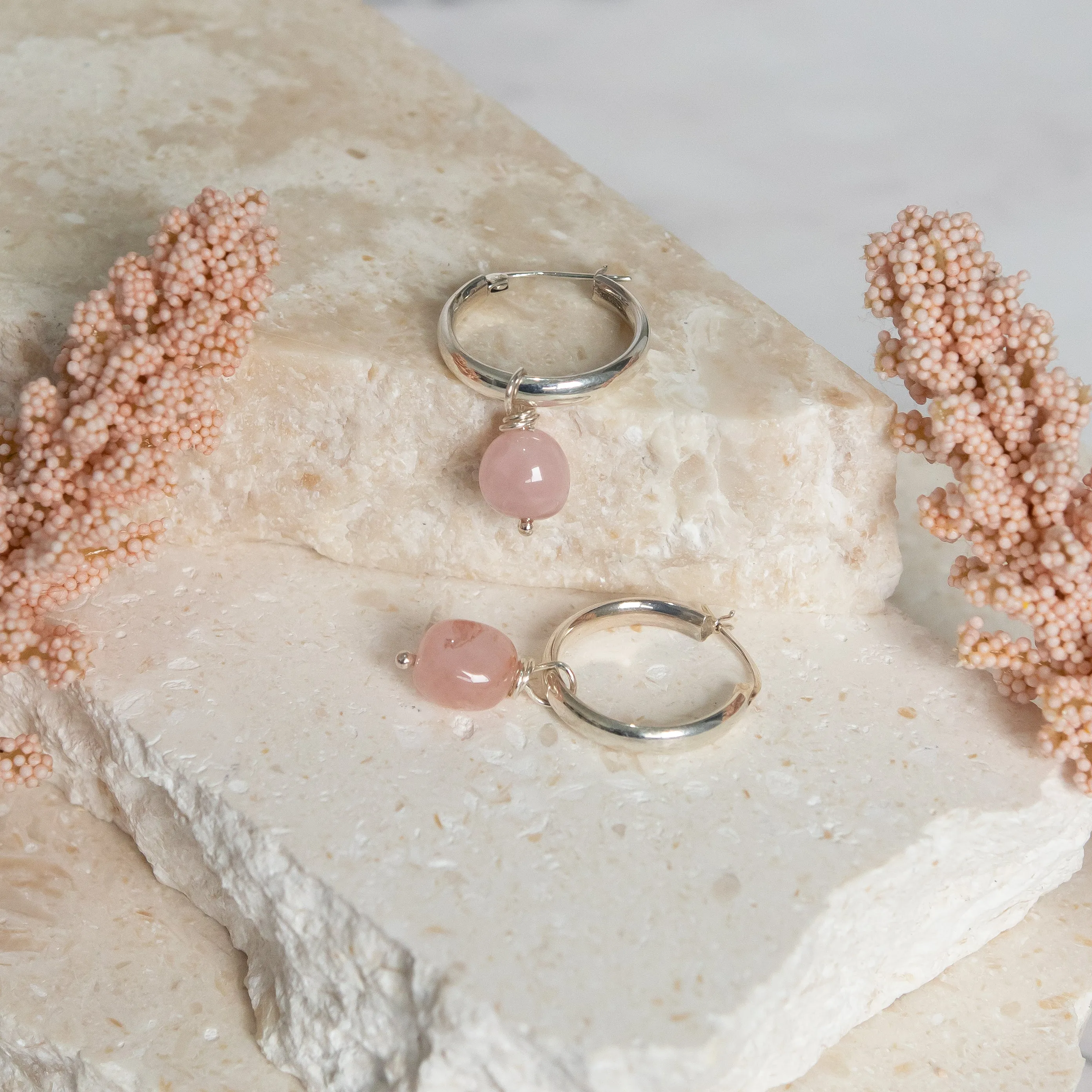 Rose Quartz Hoops