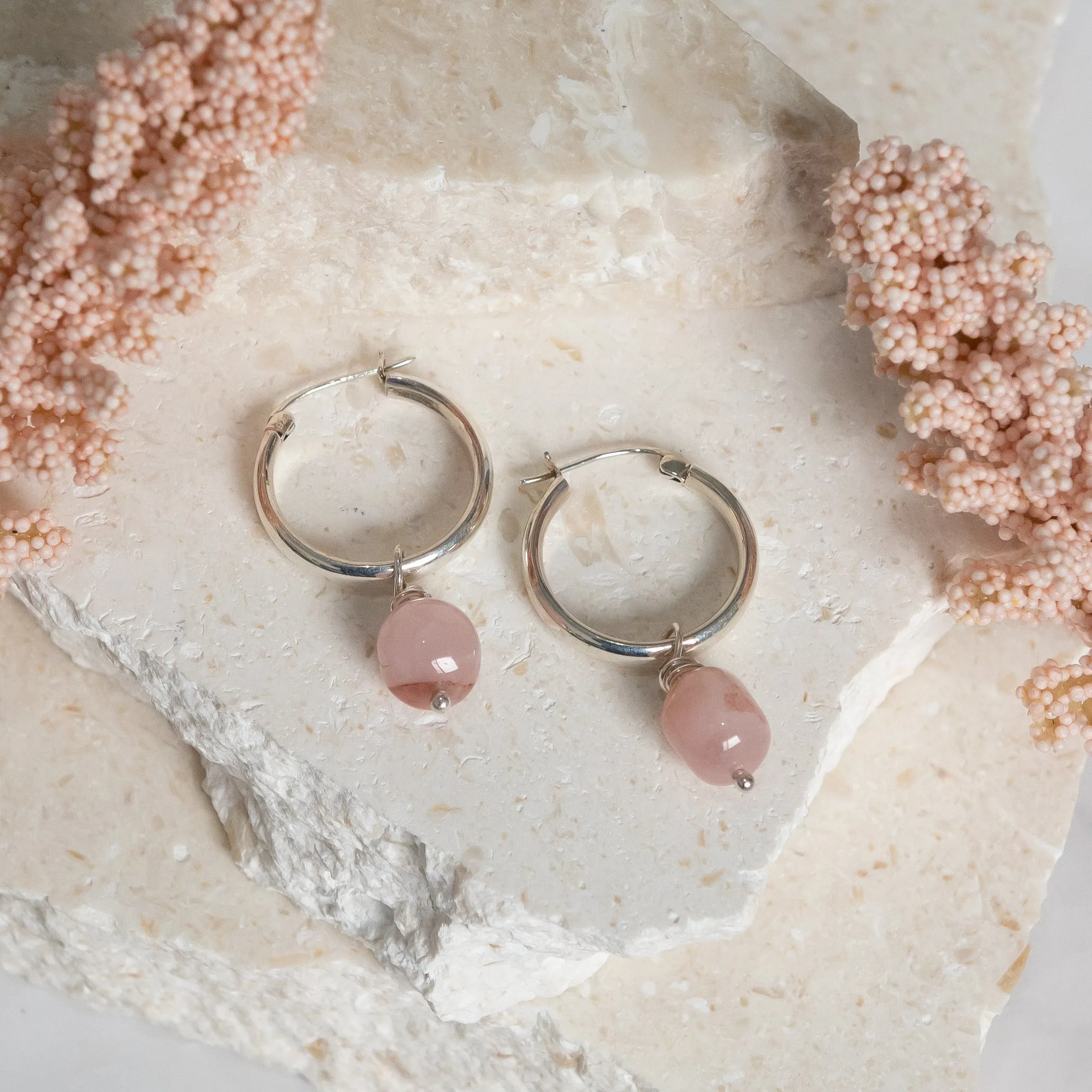 Rose Quartz Hoops