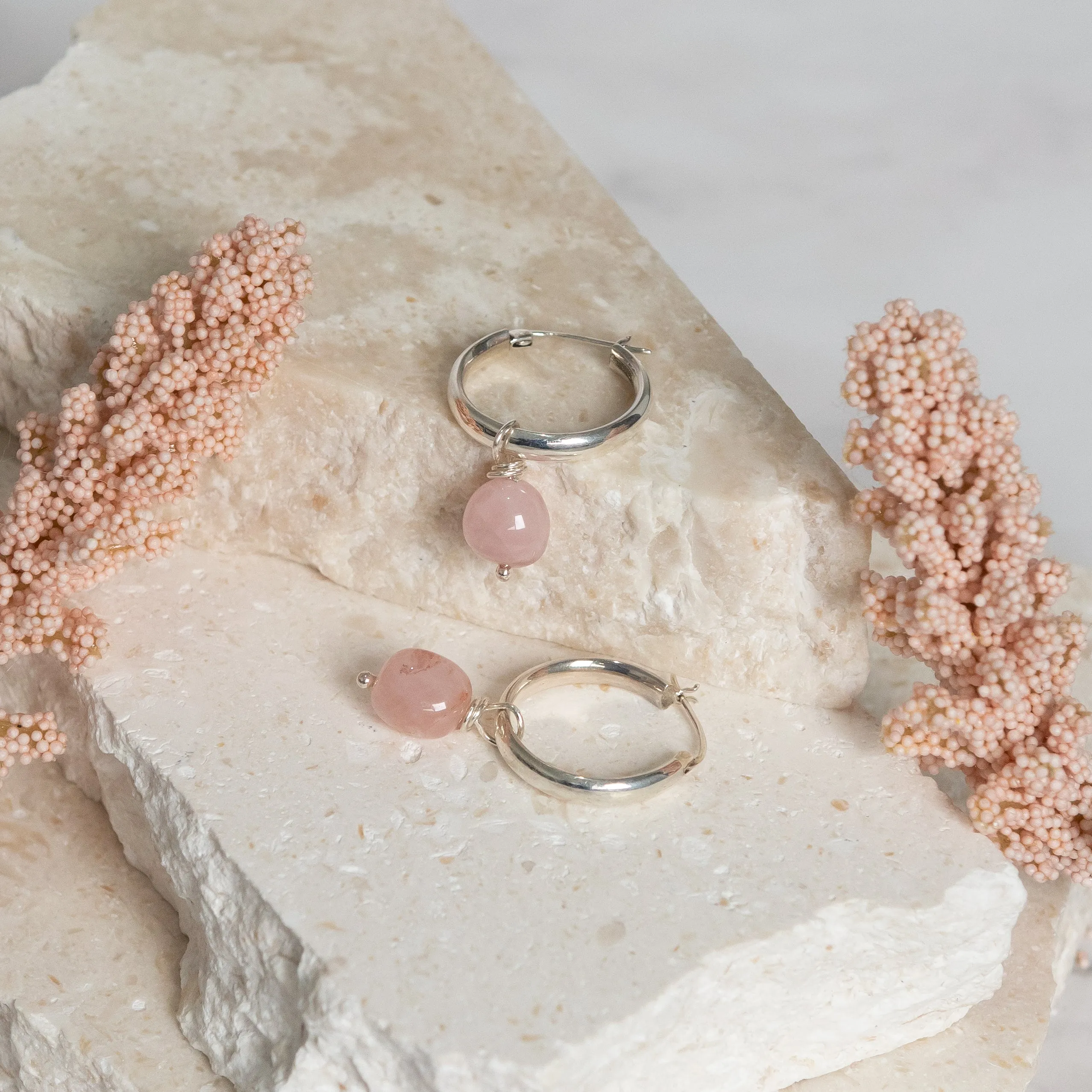 Rose Quartz Hoops